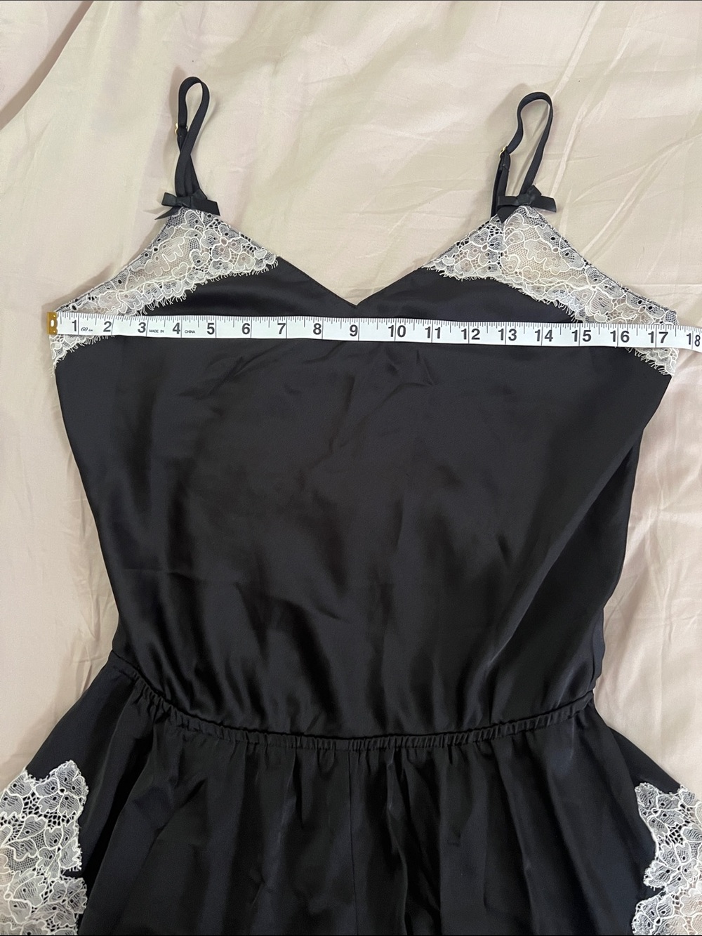Kate Spade New York Dream a Little Dream Black Satin Lace Sleep Romper Teddy - Picture 8 of 9